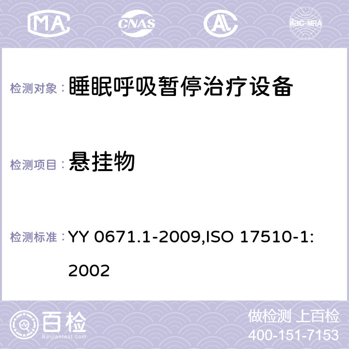 懸掛物 睡眠呼吸暫停治療 第1部分：睡眠呼吸暫停治療設備 YY 0671.1-2009,ISO 17510-1:2002 28