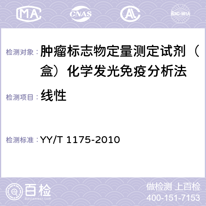 线性 YY/T 1175-2010 肿瘤标志物定量测定试剂(盒) 化学发光免疫分析法