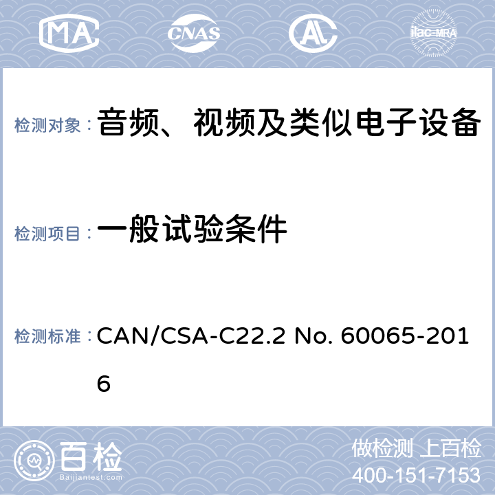 一般试验条件 CSA-C22.2 NO. 60 音频、视频及类似电子设备 安全要求 CAN/CSA-C22.2 No. 60065-2016 4