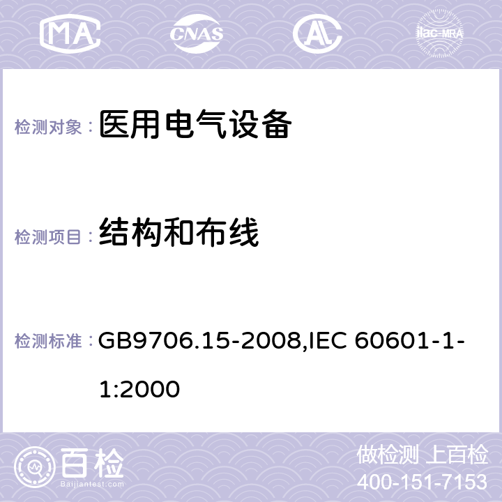 结构和布线 医用电气设备 第1-1部分：安全通用要求 并列标准：医用电气系统安全要求 GB9706.15-2008,IEC 60601-1-1:2000 59