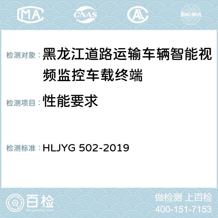 性能要求 道路运输车辆智能视频监控车载终端技术要求（暂行） HLJYG 502-2019 6