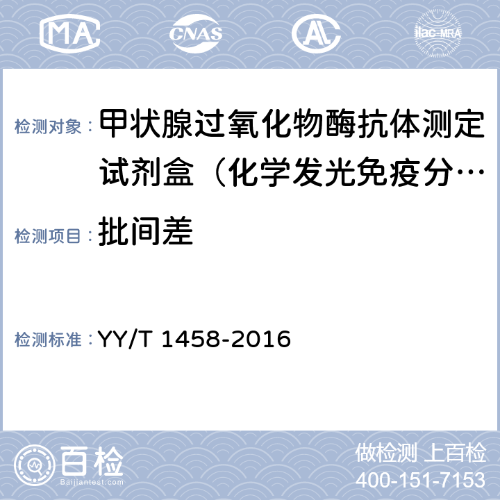 批间差 抗甲状腺过氧化物酶抗体定量检测试剂（盒）（化学发光免疫分析法） YY/T 1458-2016 3.7