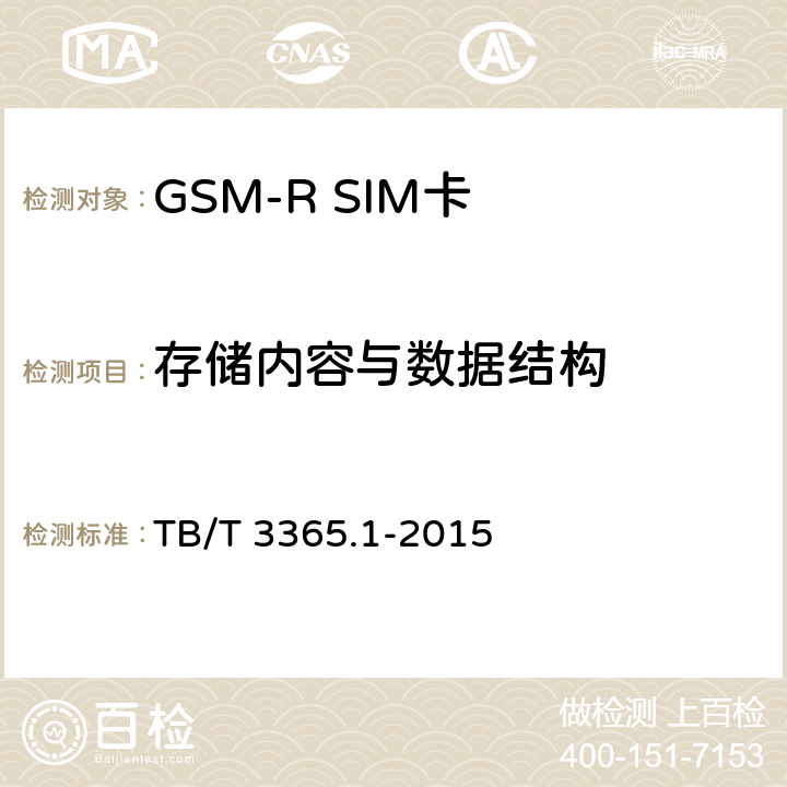 存储内容与数据结构 TB/T 3365.1-2015 铁路数字移动通信系统(GSM-R)SIM卡 第1部分:技术条件