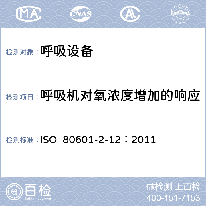呼吸机对氧浓度增加的响应 ISO  80601-2-12：2011 重症护理呼吸机的基本安全和基本性能专用要求 ISO 80601-2-12：2011 201.12.1.104