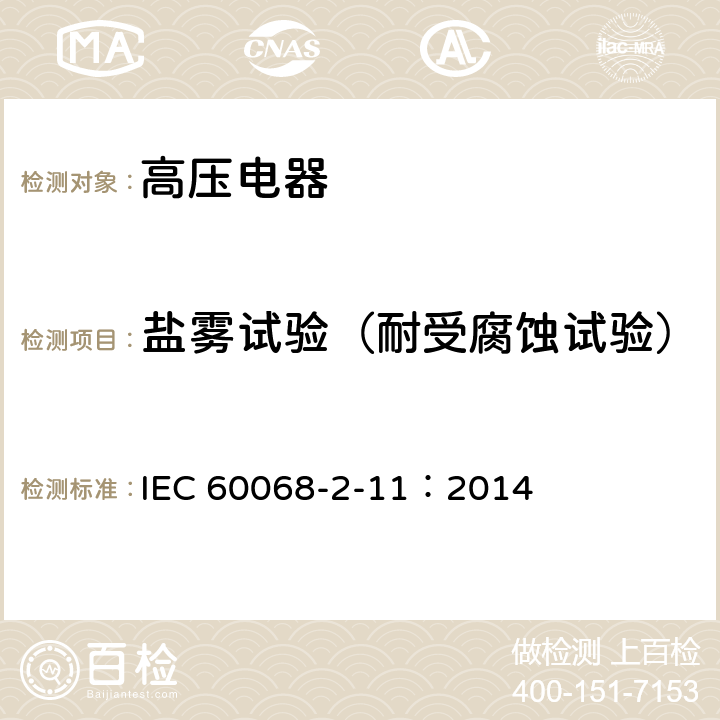 盐雾试验（耐受腐蚀试验） 环境试验 第2-11部分：试验方法 试验Ka：盐雾 IEC 60068-2-11：2014
