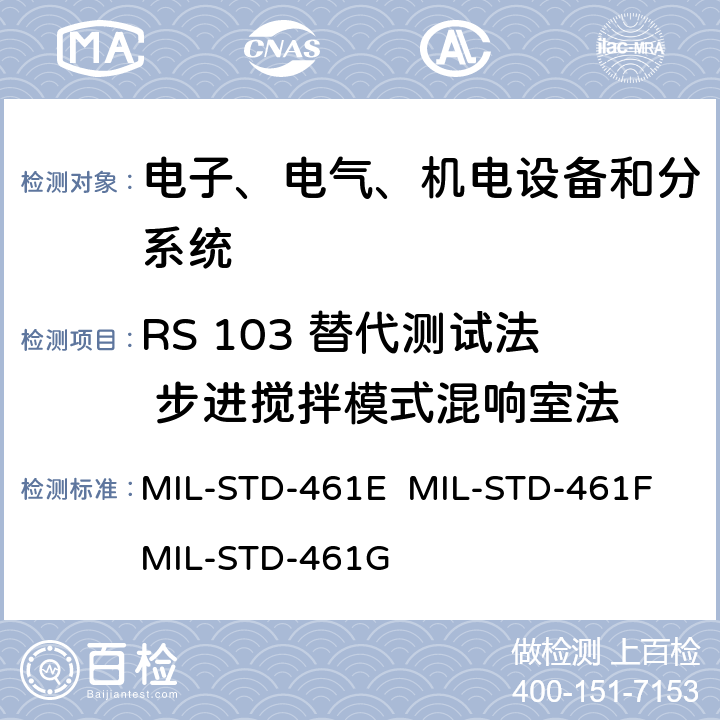 RS 103 替代测试法 步进搅拌模式混响室法 军用设备和分系统电磁发射和敏感度要求 MIL-STD-461E MIL-STD-461F MIL-STD-461G 5.19.4/5.20.4/5.21.4