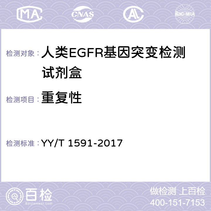 重复性 人类EGFR基因突变检测试剂盒 YY/T 1591-2017 3.4