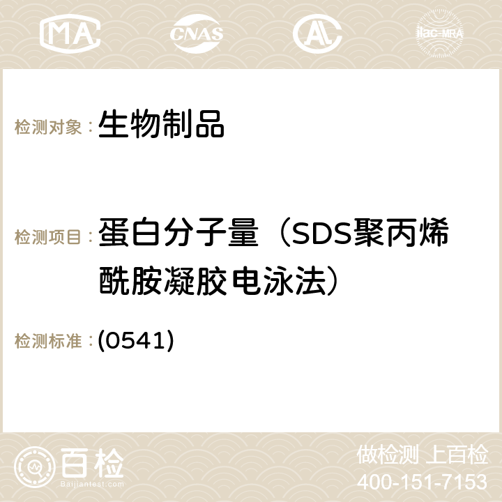 蛋白分子量（SDS聚丙烯酰胺凝胶电泳法） 中国药典2020年版三部通则 (0541)