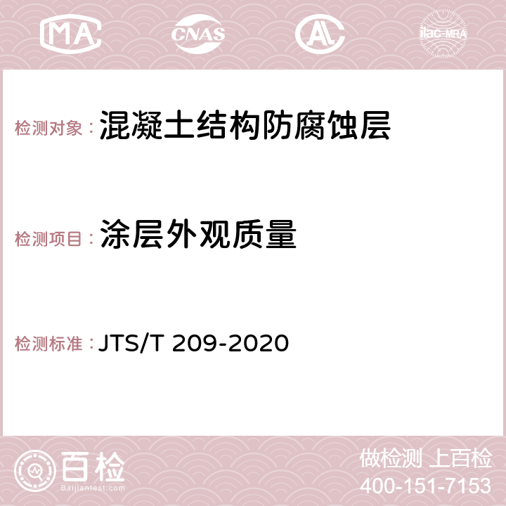 涂层外观质量 水运工程结构防腐蚀施工规范 JTS/T 209-2020 表4.2.1-2