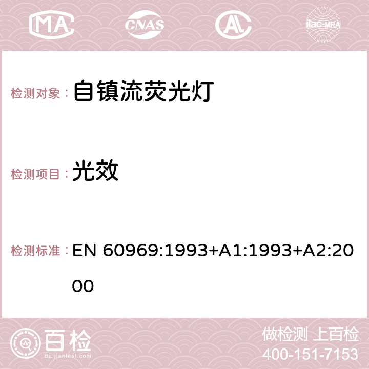 光效 EN 60969:1993 普通照明用自镇流荧光灯 性能要求 +A1:1993+A2:2000 7