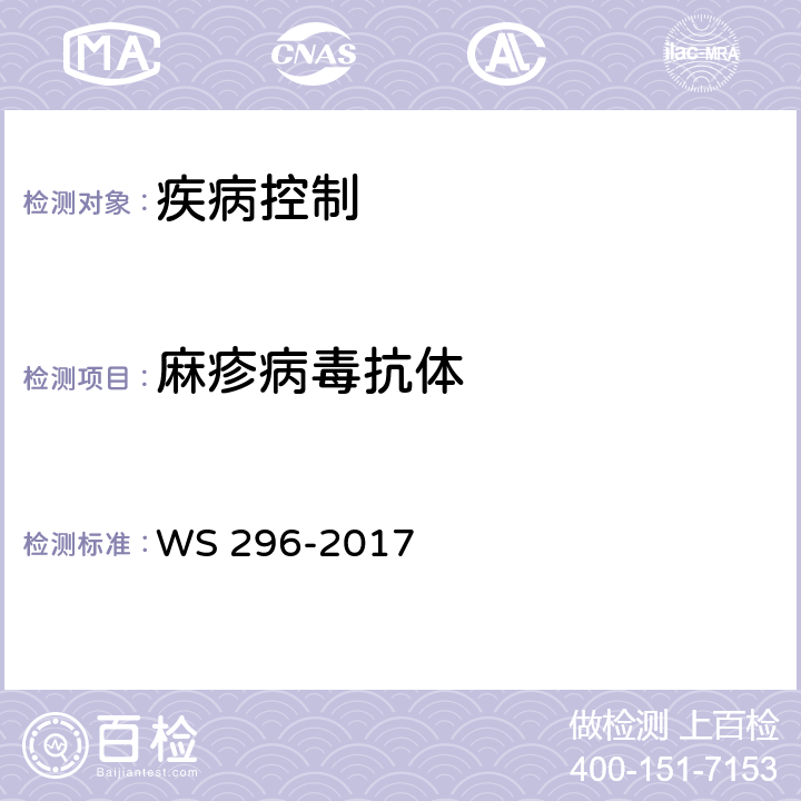 麻疹病毒抗体 麻疹诊断 WS 296-2017 附录A