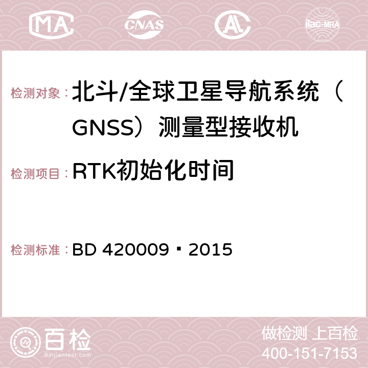 RTK初始化时间 北斗/全球卫星导航系统（GNSS）测量型接收机通用规范 BD 420009—2015 5.9.4
