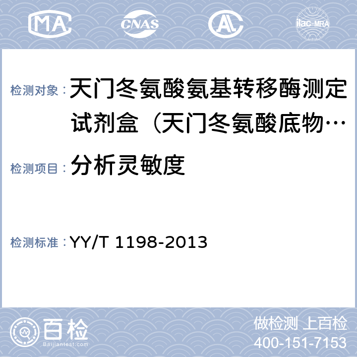 分析靈敏度 天門冬氨酸氨基轉(zhuǎn)移酶測定試劑盒(IFCC法) YY/T 1198-2013 5.6
