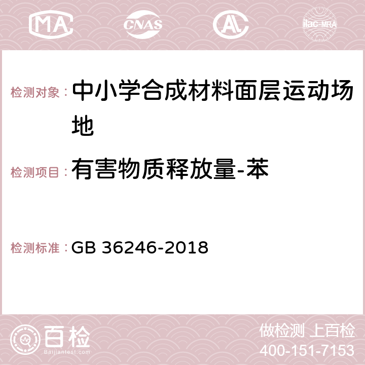 有害物质释放量-苯 《中小学合成材料面层运动场地》 GB 36246-2018 附录I