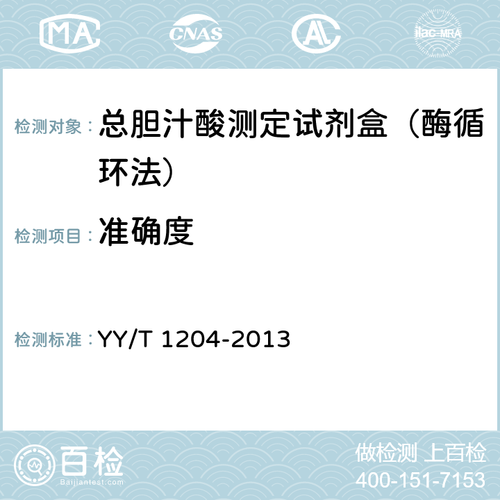 准确度 总胆汁酸测定试剂盒（酶循环法） YY/T 1204-2013 4.5