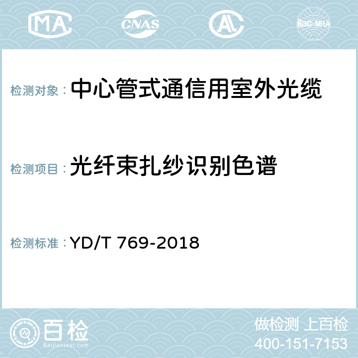 光纤束扎纱识别色谱 通信用中心管填充式室外光缆 YD/T 769-2018 4.1.2.3.3