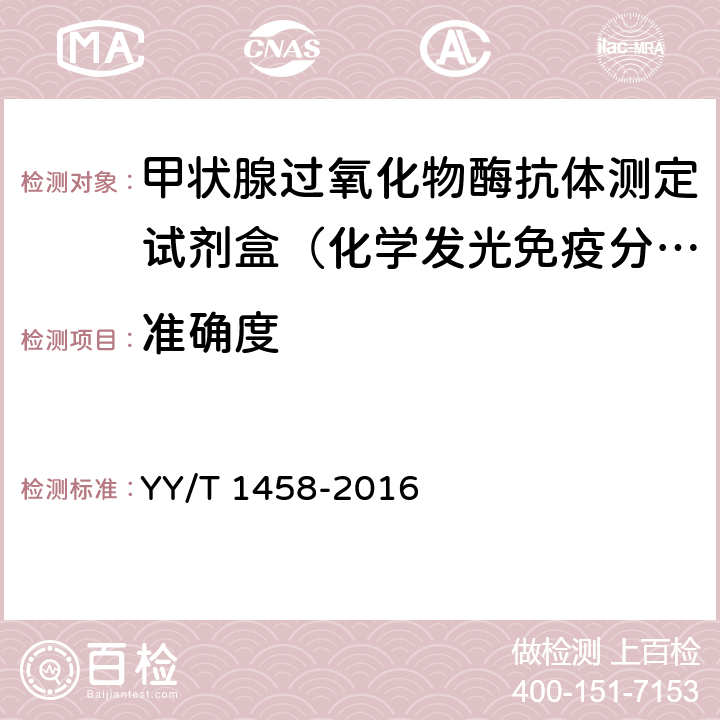 准确度 抗甲状腺过氧化物酶抗体定量检测试剂（盒）（化学发光免疫分析法） YY/T 1458-2016 3.3