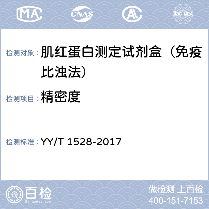 精密度 肌红蛋白测定试剂盒（免疫比浊法） YY/T 1528-2017 3.6