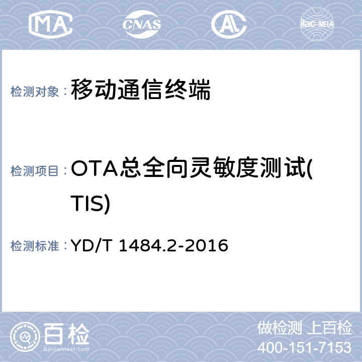 OTA总全向灵敏度测试(TIS) 无线终端空间射频辐射功率和接收机性能测量方法 第2部分：GSM无线终端 YD/T 1484.2-2016 第六章节