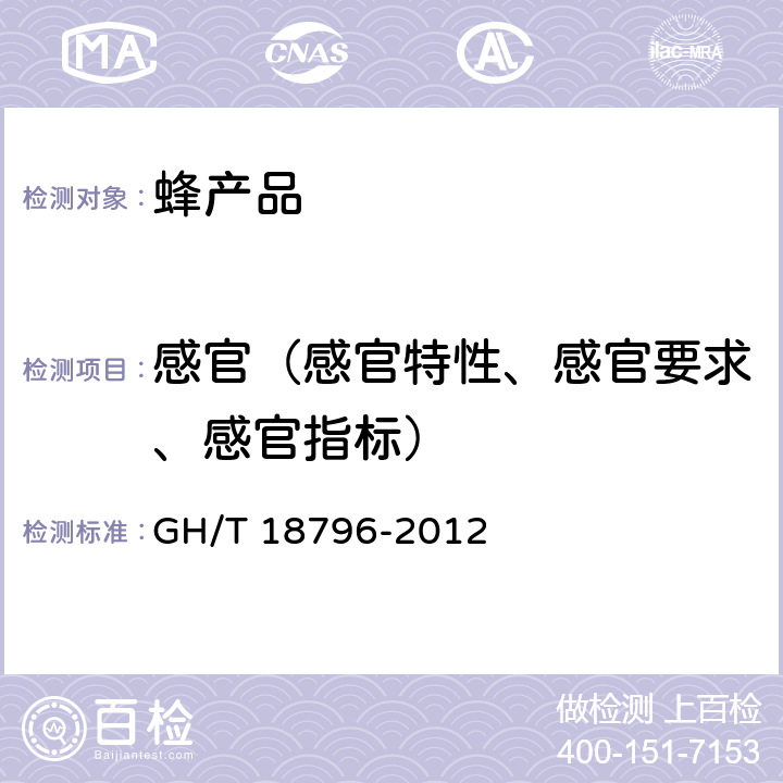 感官（感官特性、感官要求、感官指标） 蜂蜜 GH/T 18796-2012 4.1