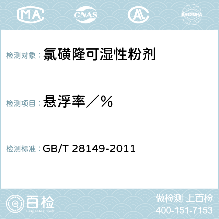 悬浮率／％ 《氯磺隆可湿性粉剂》 GB/T 28149-2011 4.7