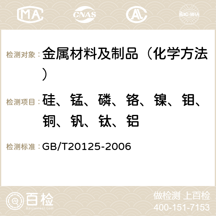 硅、锰、磷、铬、镍、钼、铜、钒、钛、铝 低合金钢 多元素的测定 电感耦合等离子体发射光谱法 GB/T20125-2006