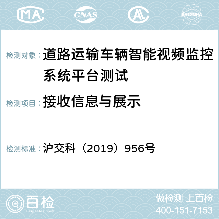 接收信息与展示 道路运输车辆智能视频监控系统平台技术规范 沪交科（2019）956号 5.2.11
