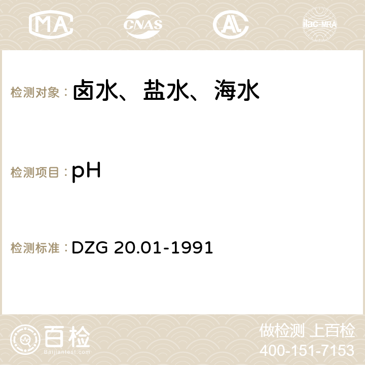 pH 岩石矿物分析 天然卤水和盐水分析 DZG 20.01-1991 第五十五章 五（一）