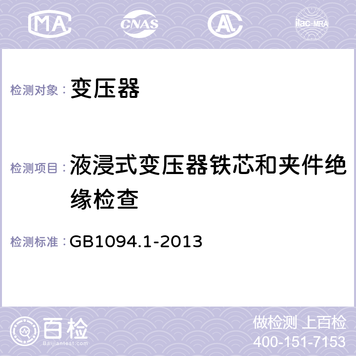 液浸式变压器铁芯和夹件绝缘检查 电力变压器 第1部分：总则 GB1094.1-2013 11.12