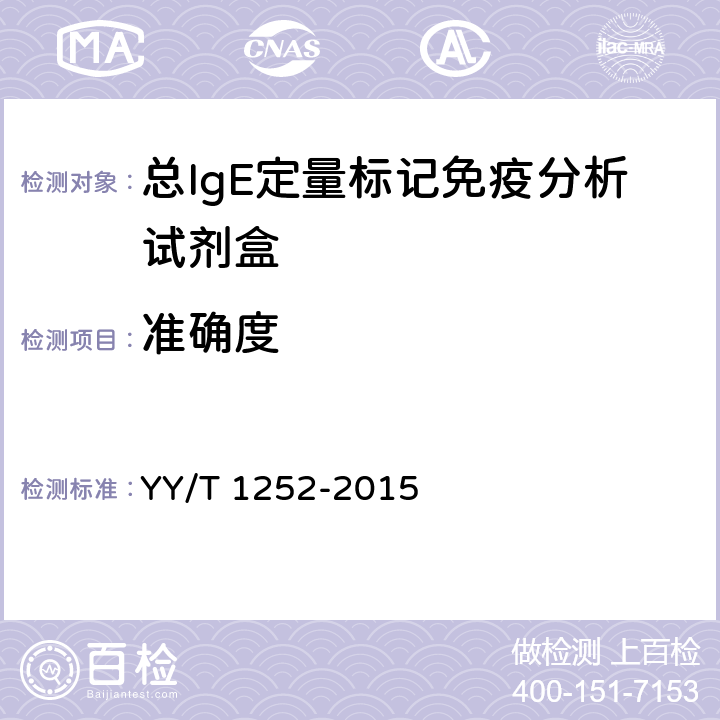 准确度 总IgE定量标记免疫分析试剂盒 YY/T 1252-2015 4.4