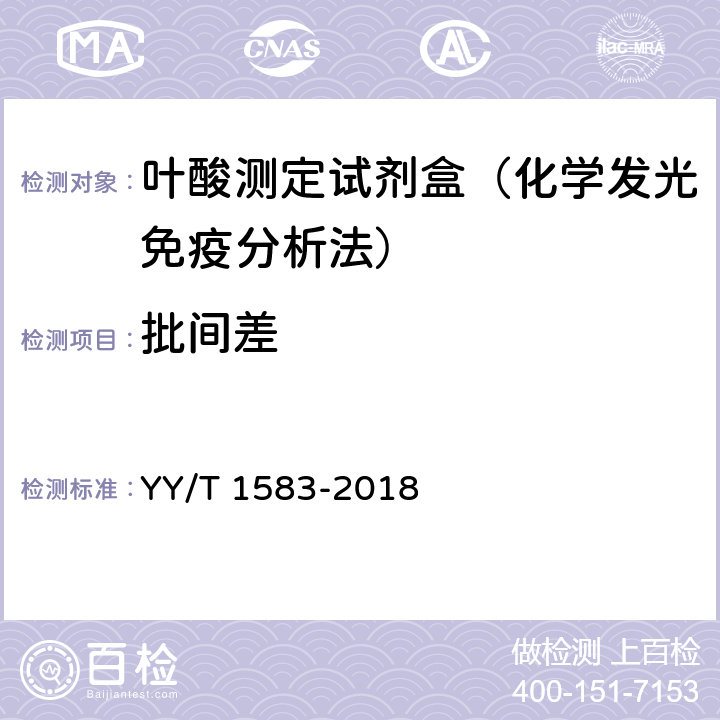 批间差 叶酸测定试剂盒（化学发光免疫分析法） YY/T 1583-2018 3.7