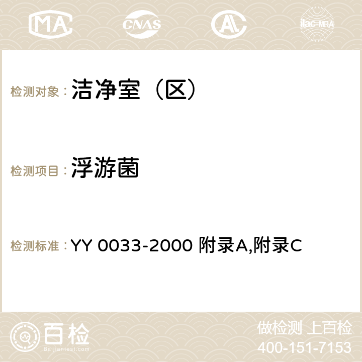 浮游菌 无菌医疗器具生产管理规范 YY 0033-2000 附录A,附录C
