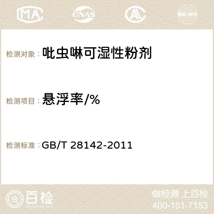 悬浮率/% 《吡虫啉可湿性粉剂》 GB/T 28142-2011 4.6