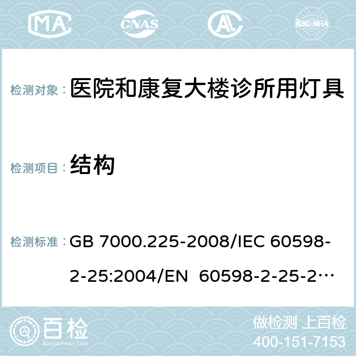 结构 灯具 第2-25部分：特殊要求 医院和康复大楼诊所用灯具 GB 7000.225-2008/IEC 60598-2-25:2004/EN 60598-2-25-2004 6