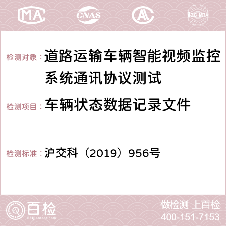 车辆状态数据记录文件 道路运输车辆智能视频监控系统通讯协议规范 沪交科（2019）956号 4.6.1