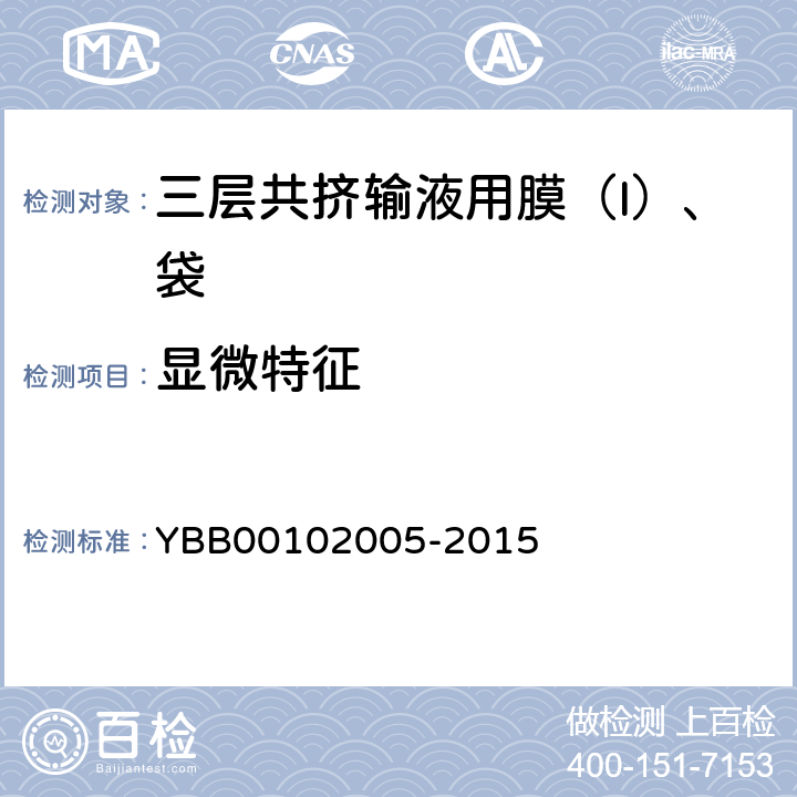 显微特征 三层共挤输液用膜（I）、袋 YBB00102005-2015