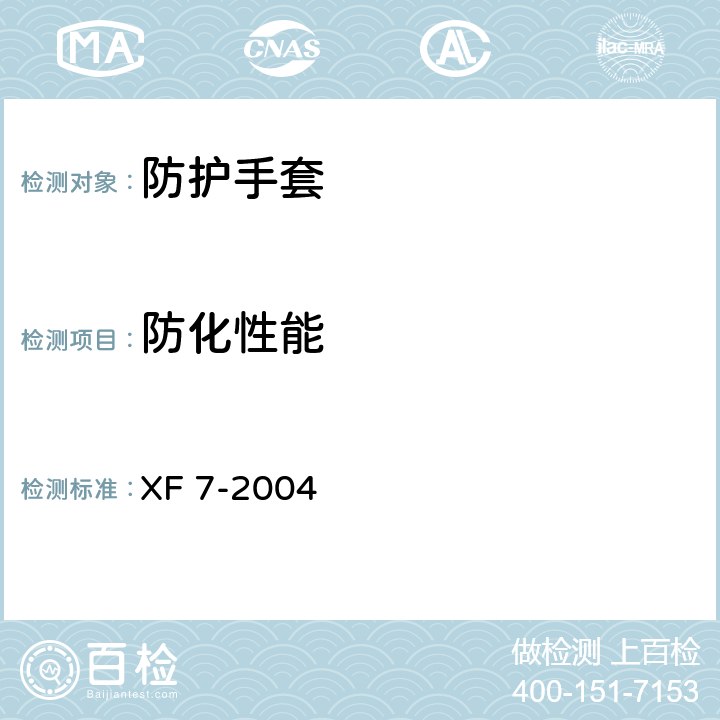 防化性能 《消防手套》 XF 7-2004 附录D