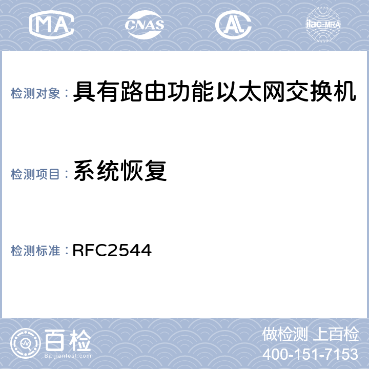 系统恢复 《网络互联设备基准测试方法》 RFC2544 26.5