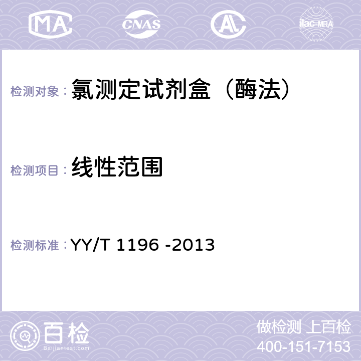 线性范围 氯测定试剂盒（酶法） YY/T 1196 -2013 3.4