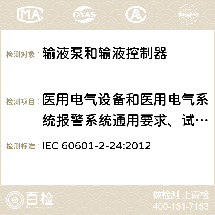 医用电气设备和医用电气系统报警系统通用要求、试验和指导 医用电气设备 第2-24部分： 输液泵和输液控制器基本安全和性能专用要求 IEC 60601-2-24:2012 208