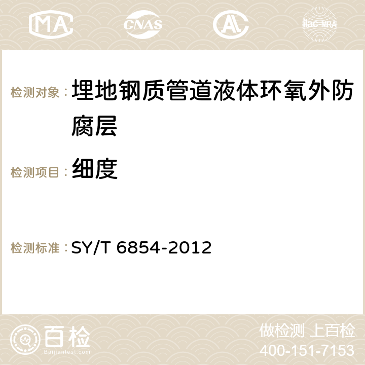 细度 SY/T 6854-201 埋地钢质管道液体环氧外防腐层技术标准 2 3.2