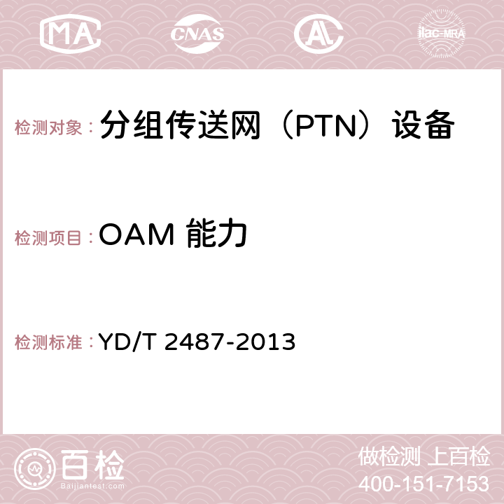 OAM 能力 分组传送网（PTN）设备测试方法 YD/T 2487-2013 7