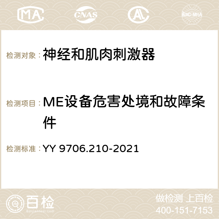 ME设备危害处境和故障条件 神经和肌肉刺激器的基本安全和基本性能要求 YY 9706.210-2021 201.13