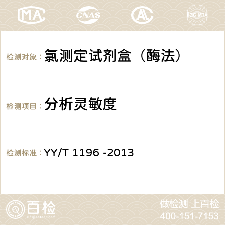 分析灵敏度 氯测定试剂盒（酶法） YY/T 1196 -2013 3.6