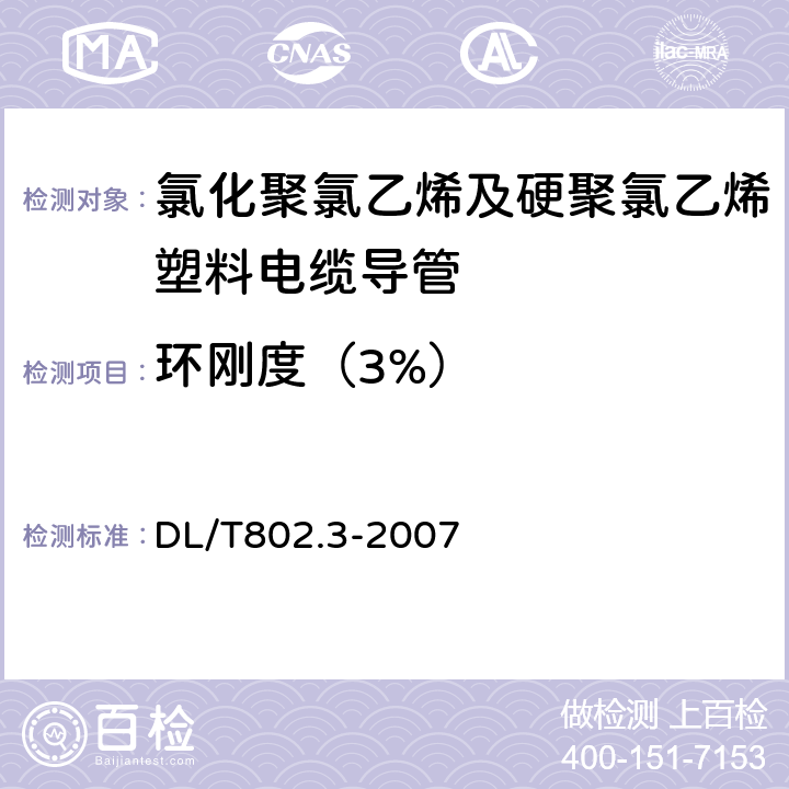 环刚度（3%） 电力电缆用导管技术条件 第5部分：氯化聚氯乙烯及硬聚氯乙烯塑料电缆导管 DL/T802.3-2007 5.4