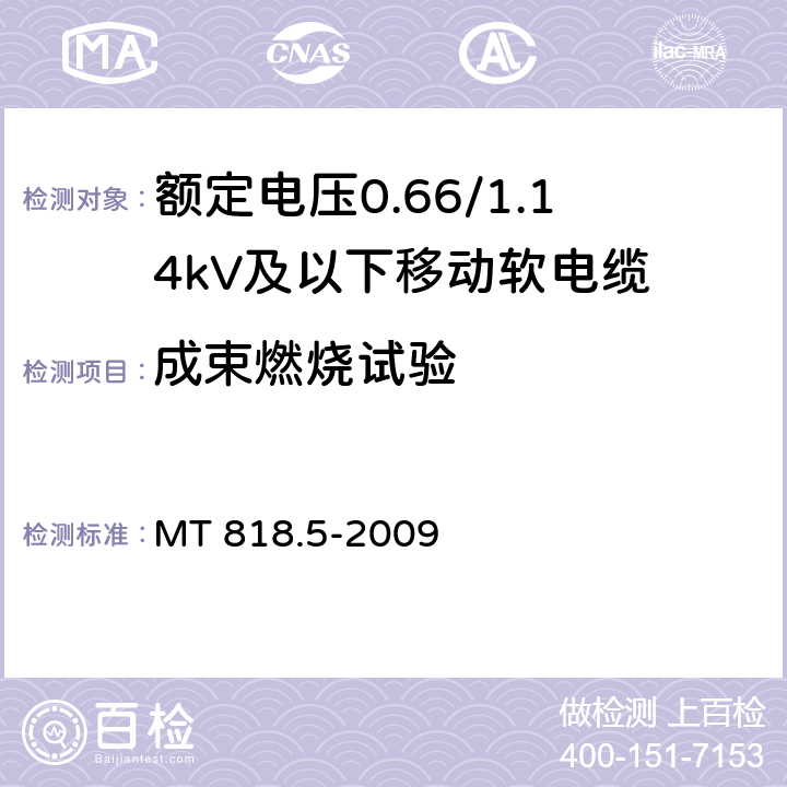 成束燃烧试验 《煤矿用电缆 第5部分:额定电压0.66/1.14kV及以下移动软电缆》 MT 818.5-2009