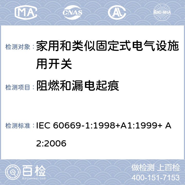 阻燃和漏电起痕 家用和类似固定式电气设施用开关.第1部分:通用要求 IEC 60669-1:1998+A1:1999+ A2:2006 24