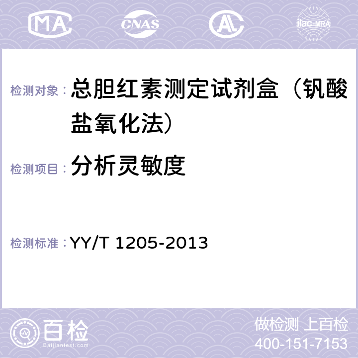 分析靈敏度 總膽紅素測定試劑盒(釩酸鹽氧化法) YY/T 1205-2013 4.6