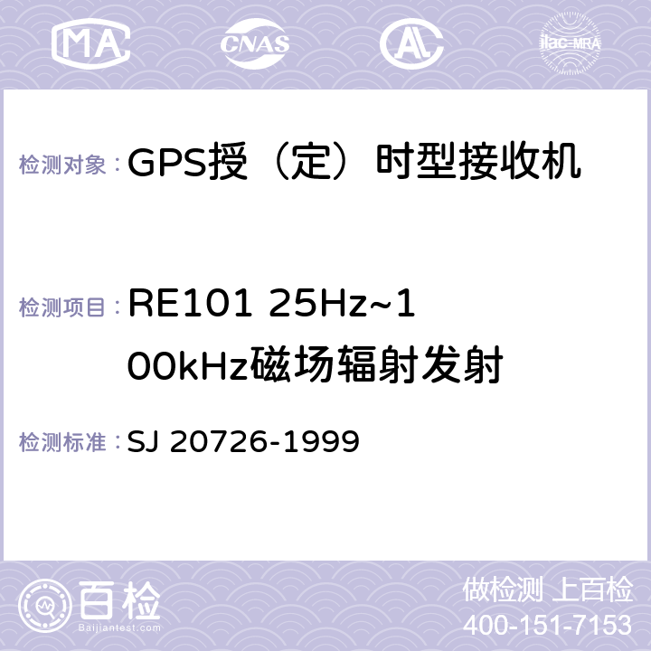 RE101 25Hz~100kHz磁场辐射发射 SJ 20726-1999 GPS定时接收设备通用规范  4.7.14