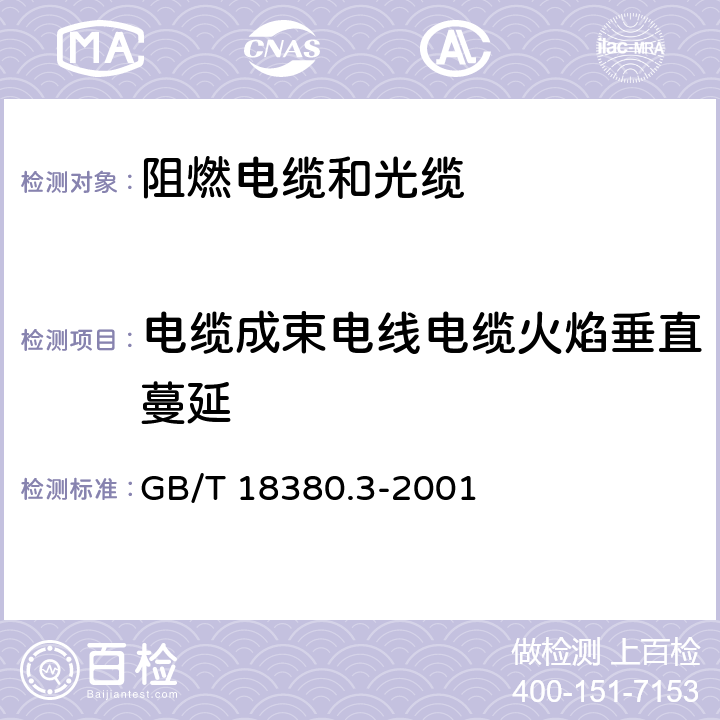 电缆成束电线电缆火焰垂直蔓延 GB/T 18380.3-2001 电缆在火焰条件下的燃烧试验 第3部分:成束电线或电缆的燃烧试验方法